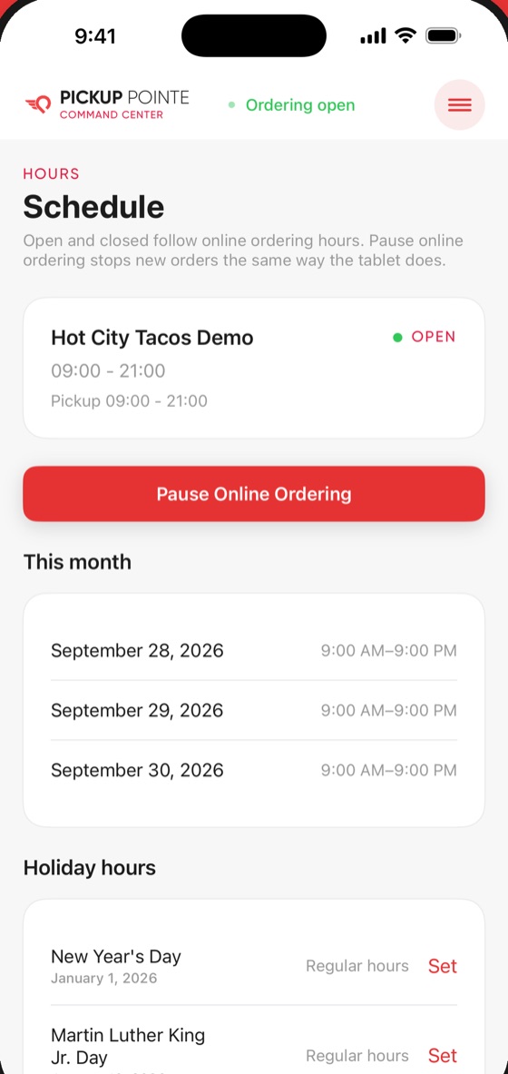 Merchant Command Schedule screen