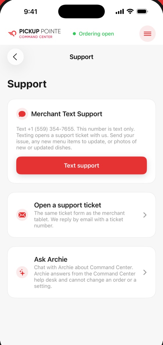 Merchant Command Ask Archie screen
